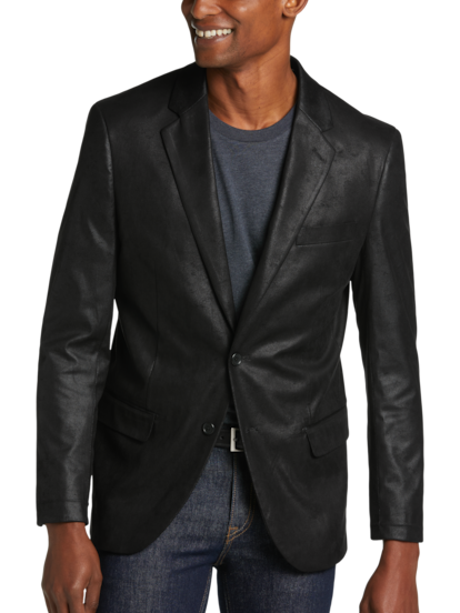 Mens black leather sport coat clearance