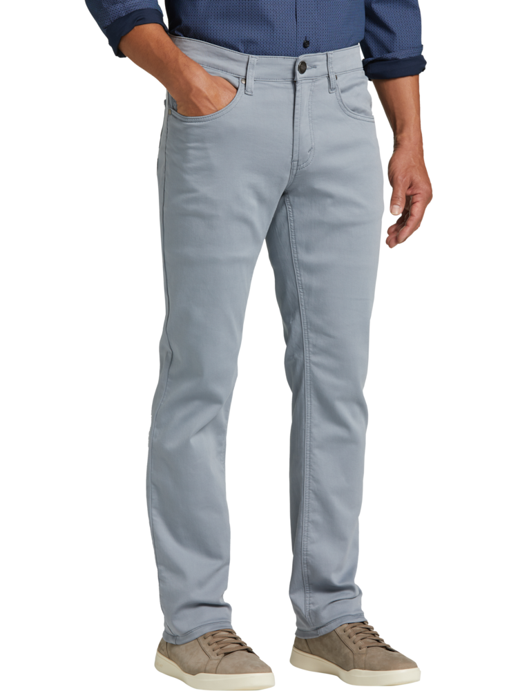 Men Grey Slim Fit Solid Flat Front Casual Trousers