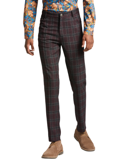 Slim Fit Suit Pants - Brown/plaid - Men