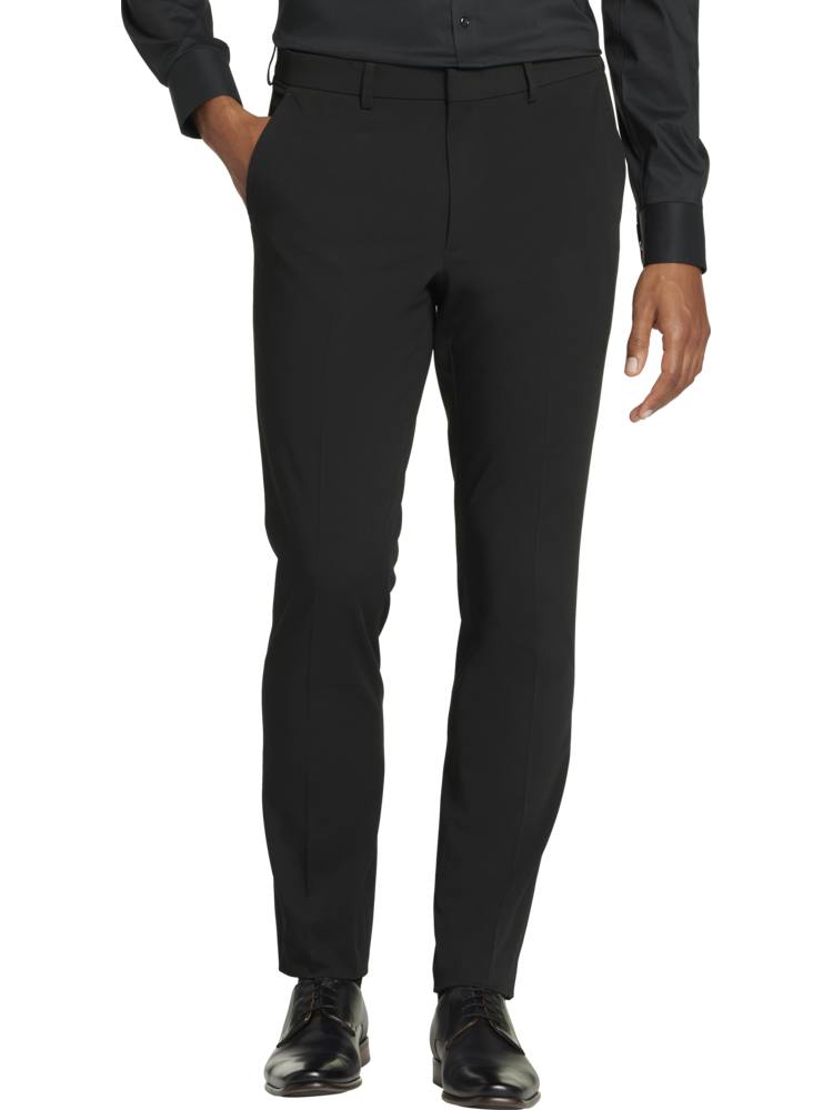 Mens Black Regular Fit Sweat Wicking Formal Trousers