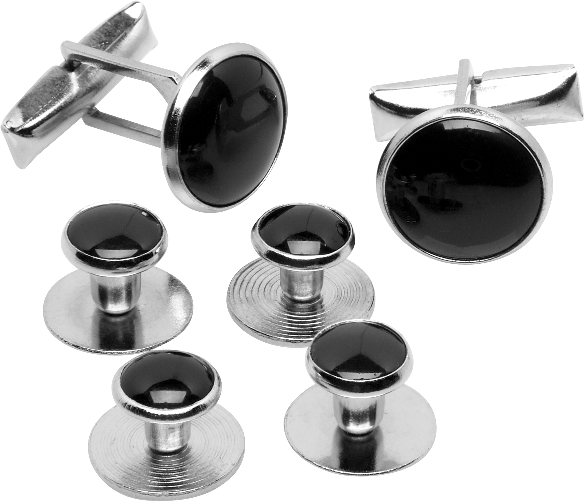 Ensemble de boutons de col et de manchettes noir/argent (3102BS)