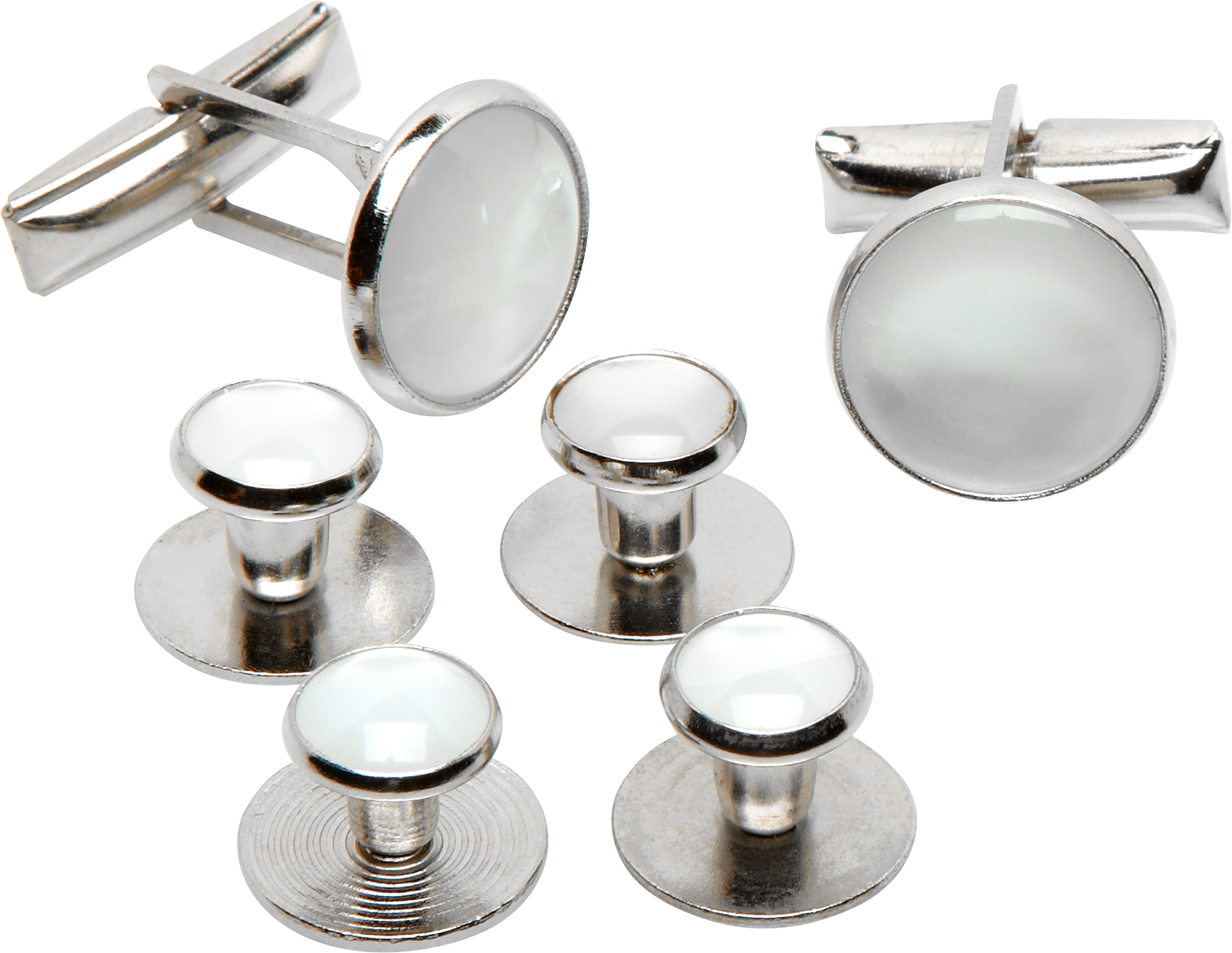 Ensemble de boutons de col et de manchettes blanc/argent (3103WS)
