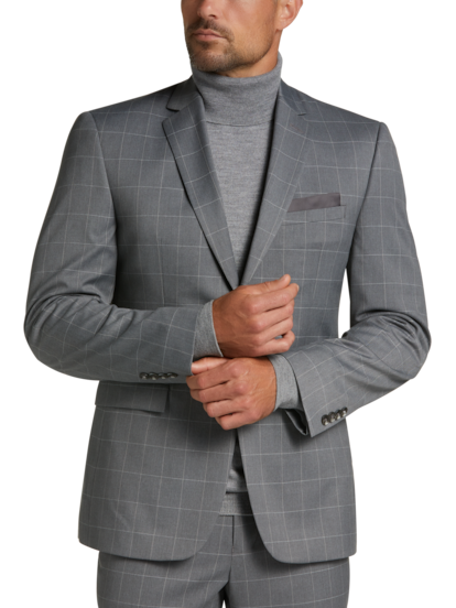 Perry Ellis Portfolio Slim Fit 2 piece Windowpane Pattern Suit