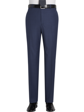 Navy blue overcheck flat-front year-round Dress Pants