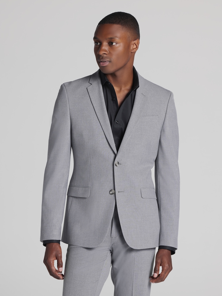 Buy Men Grey Solid Regular Fit Formal Blazer Online - 219384