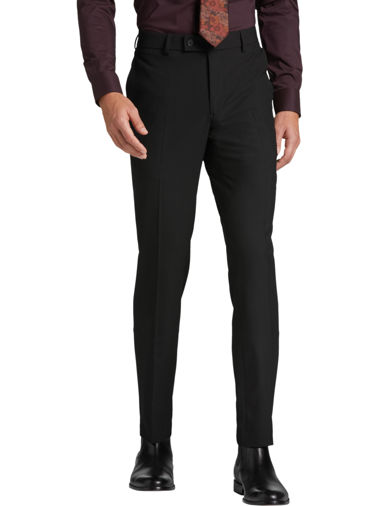 Pronti Slacks Mens Black Shiny Wide Leg Dress Pants Comfort Fit