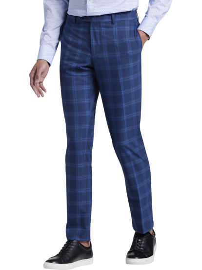 Navy check skinny suit deals