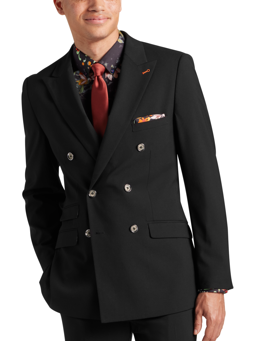 Paisley & Gray Slim Fit Double Breasted Suit Separates, Jet Black Men