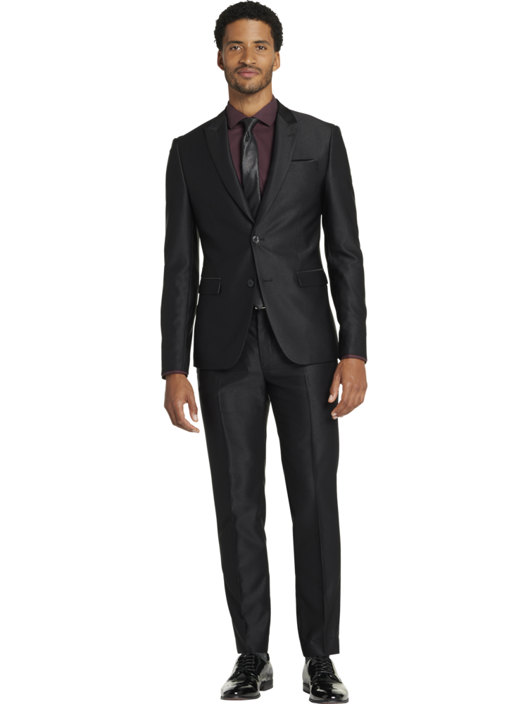 Black Slim Fit Peak Lapel Pinstripe Suit for Men