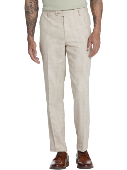 Slim Fit Windowpane Linen Blend Suit Separates Pants