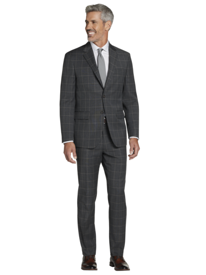Men s Pronto Uomo Modern Fit Windowpane Suit at Moores Grey Plaid Size 48 Short