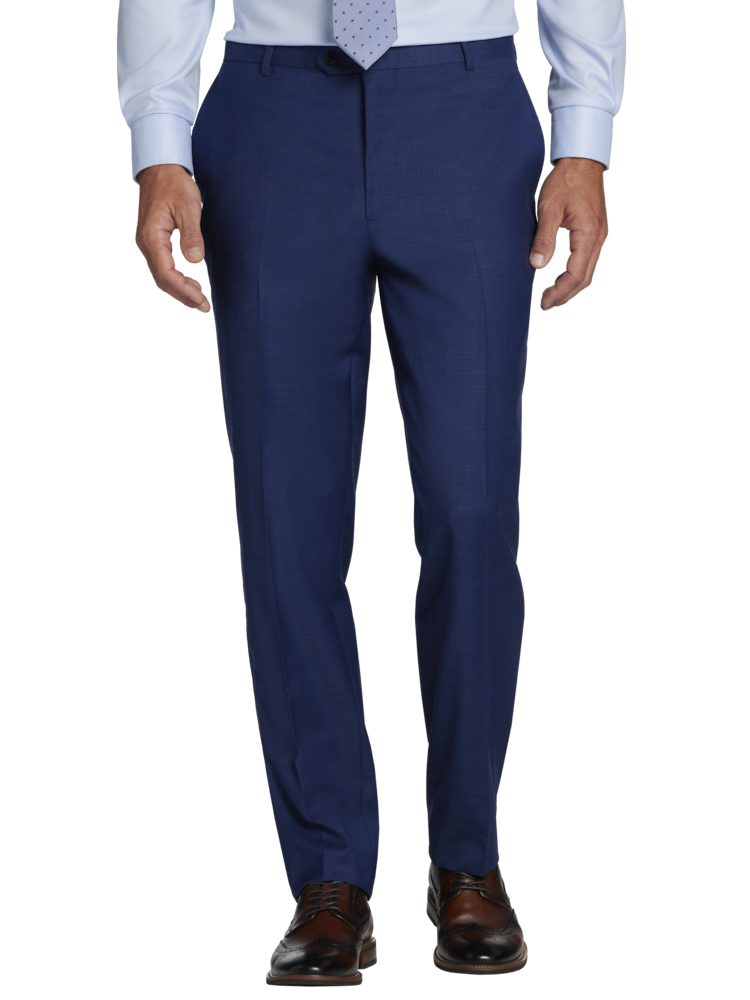 classic fit dress pants men Mens Black Diamond Classic Fit Solid Navy Blue Pleated Wool Dress Pants