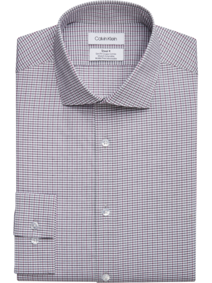 Calvin Klein Slim Fit Spread Collar Grid Pattern Dress Shirt | Men's Shirts  | Moores Clothing