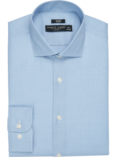 Pronto Uomo Slim Fit Spread Collar Micro Gingham Dress Shirt