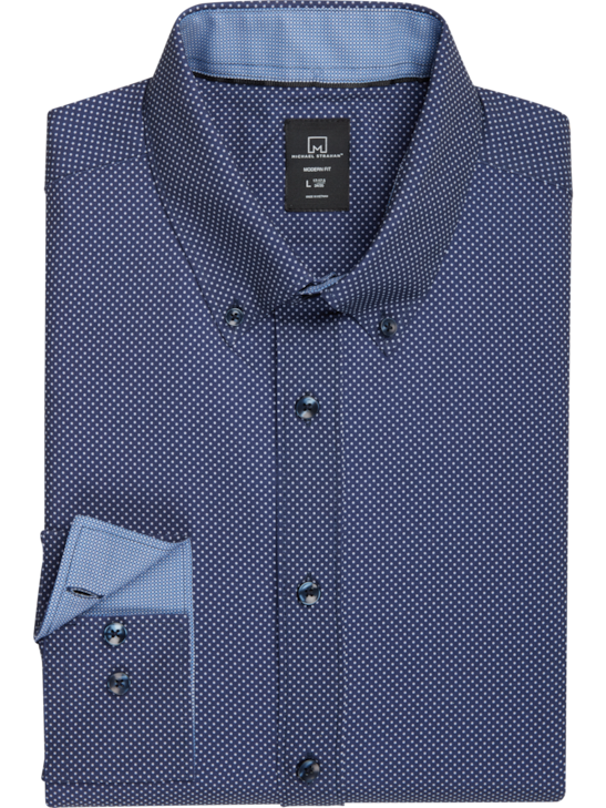 Michael Strahan Modern Fit 4 Way Stretch Dot Pattern Dress Shirt Mens Shirts Moores Clothing 