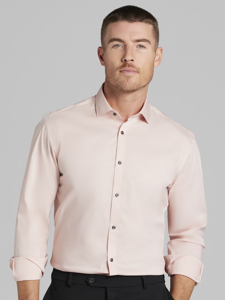 open lace back dress Men's Single Pocket Logo Modern Fit Stretch Dress Hot Pink Shirt – Platini  Fashion main image 1