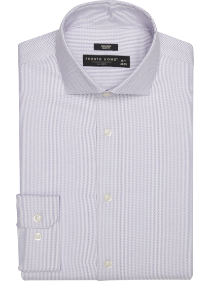 Men s Pronto Uomo Slim Fit Herringbone Spread Collar Dress Shirt at Moores Purple Check Size 16 36 37