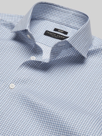 pronto uomo slim fit dress shirt Extreme Cutaway Collar Non-Iron Red Light Grid Shirt 44 / US 17.5