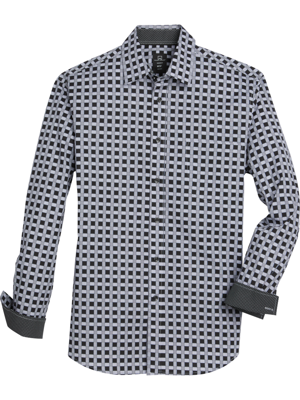 Michael Strahan Modern Fit Spread Collar Grid Pattern Casual Shirt