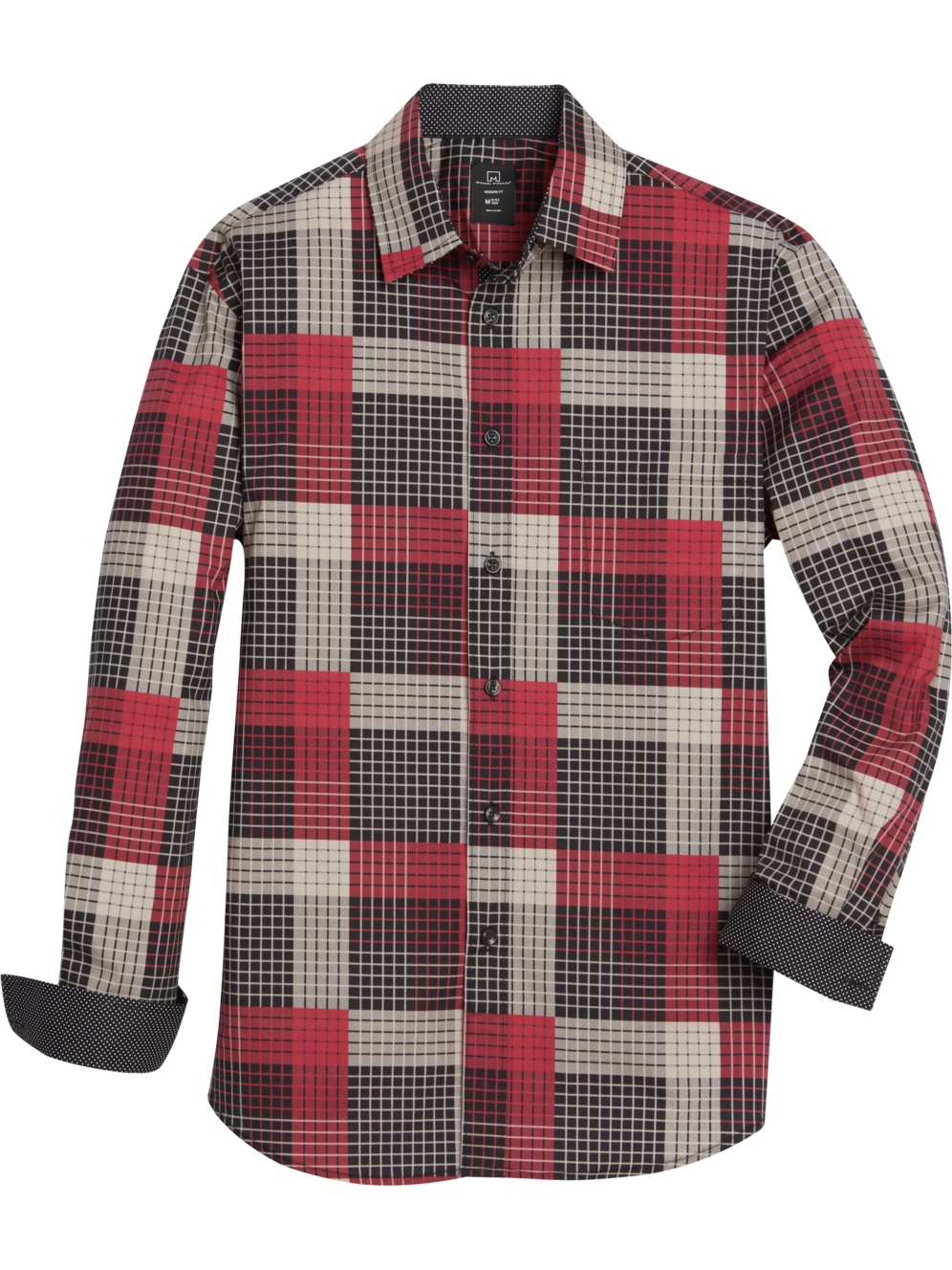 Michael Strahan Modern Fit Spread Collar Box Plaid Casual Shirt Mens Moores Clothing 