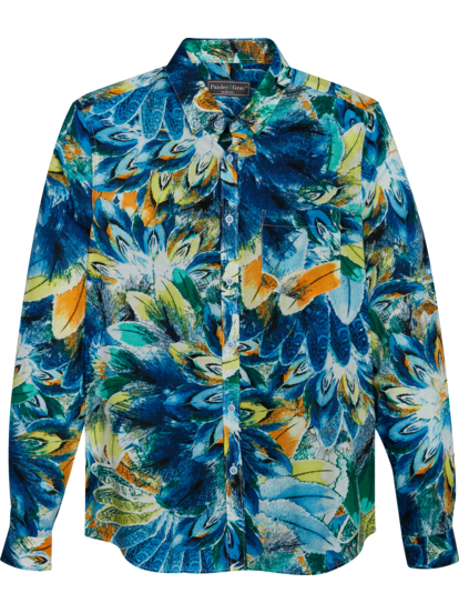 Paisley Gray Slim Fit Button down Collar Feather Pattern Casual