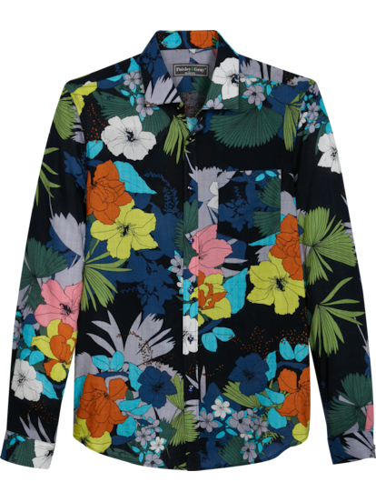 Mens black floral shirt deals
