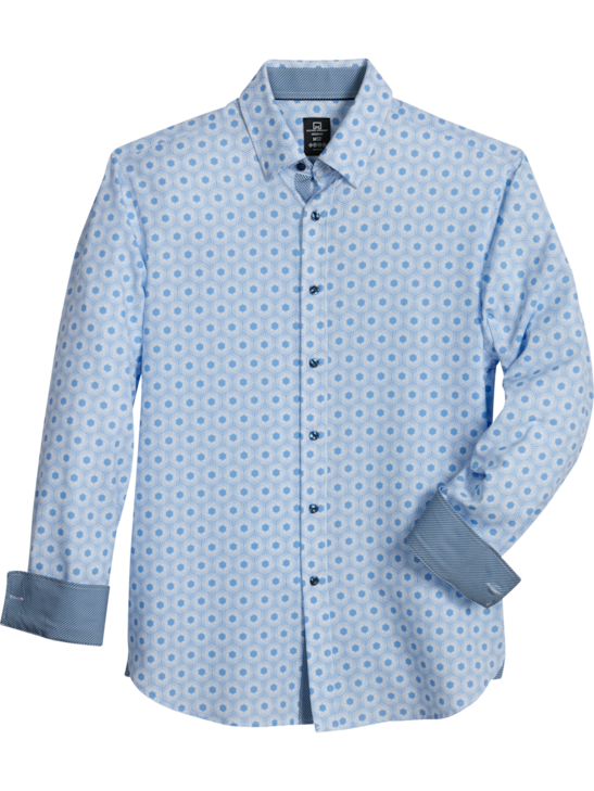 Michael Strahan Modern Fit 4 Way Stretch Hexagon Pattern Casual Shirt Mens Moores Clothing 