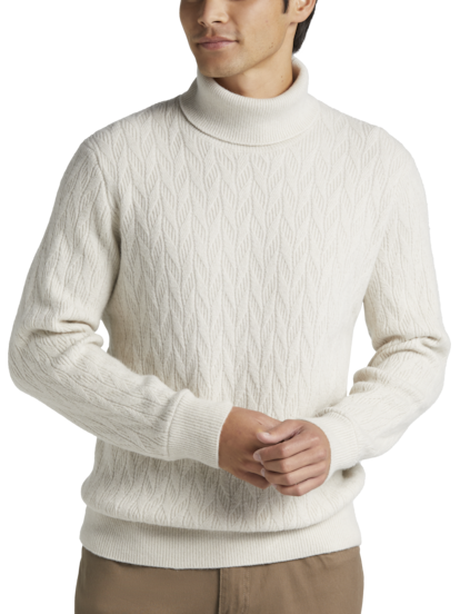 Mens Sweaters Turtleneck Cable Knitted Pullover Long Sleeve Slim