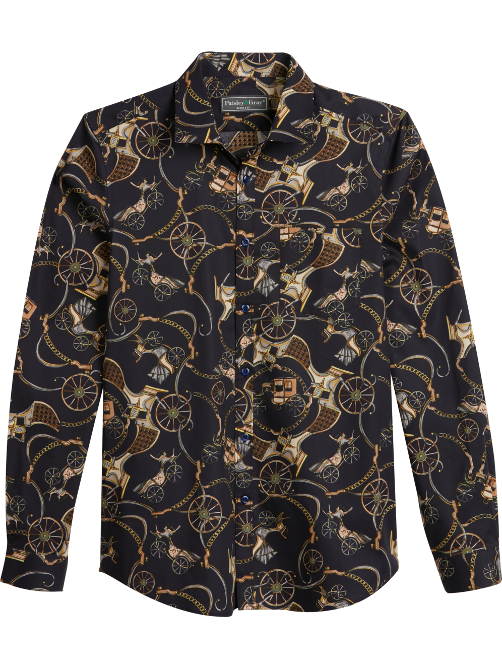 Paisley & Gray Slim Fit Coach Print Sport Shirt Men's Moores Clothing