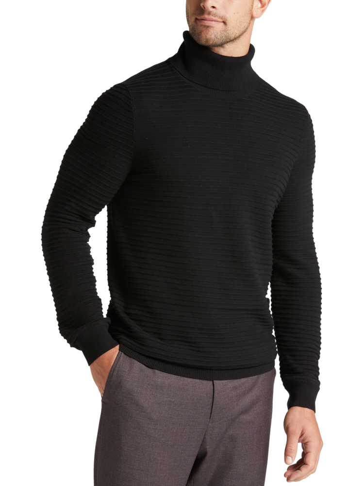 Black Turtleneck Men Knitted Sweater Classic Solid Color Casual