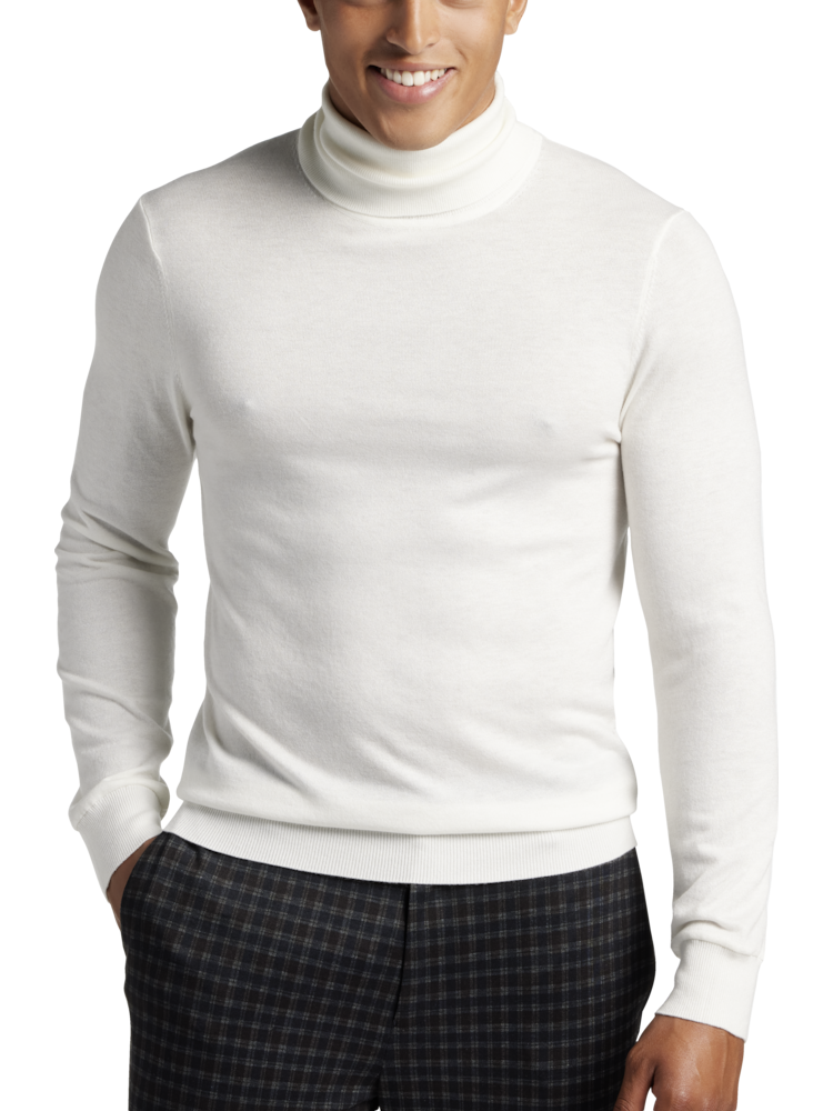 White Turtleneck Men Clothes Winter Sweater Men Jackets Solid Striped  Sweater Men Turtleneck (Color : White, Size : Medium) : : Fashion