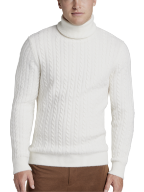 White Turtleneck Men Clothes Winter Sweater Men Coats Striped Mens Autumn