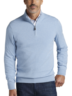 Light Blue Melange Luxury Touch Cotton Quarter Zip Sweater