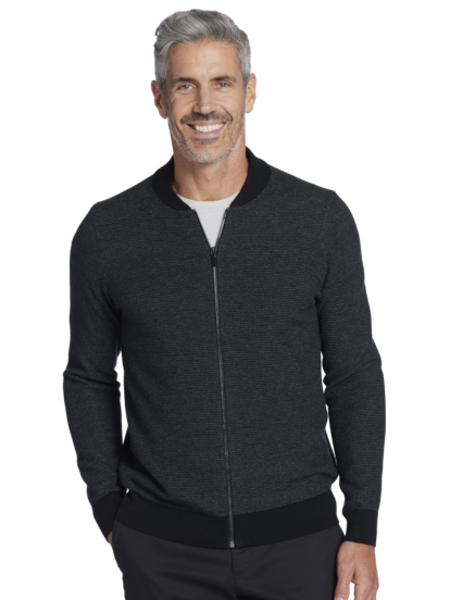 Awearness Kenneth Cole Slim Fit Textured Jacquard Full zip Baseball Sweater Men s Sweaters Moores Clothing