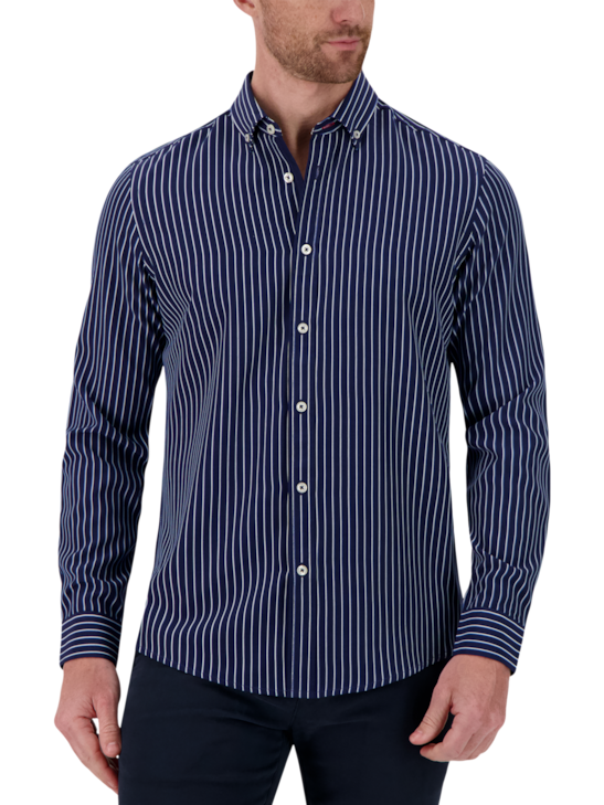 Report Collection Slim Fit Four-way Stretch Stripe Casual Shirt | Men's ...
