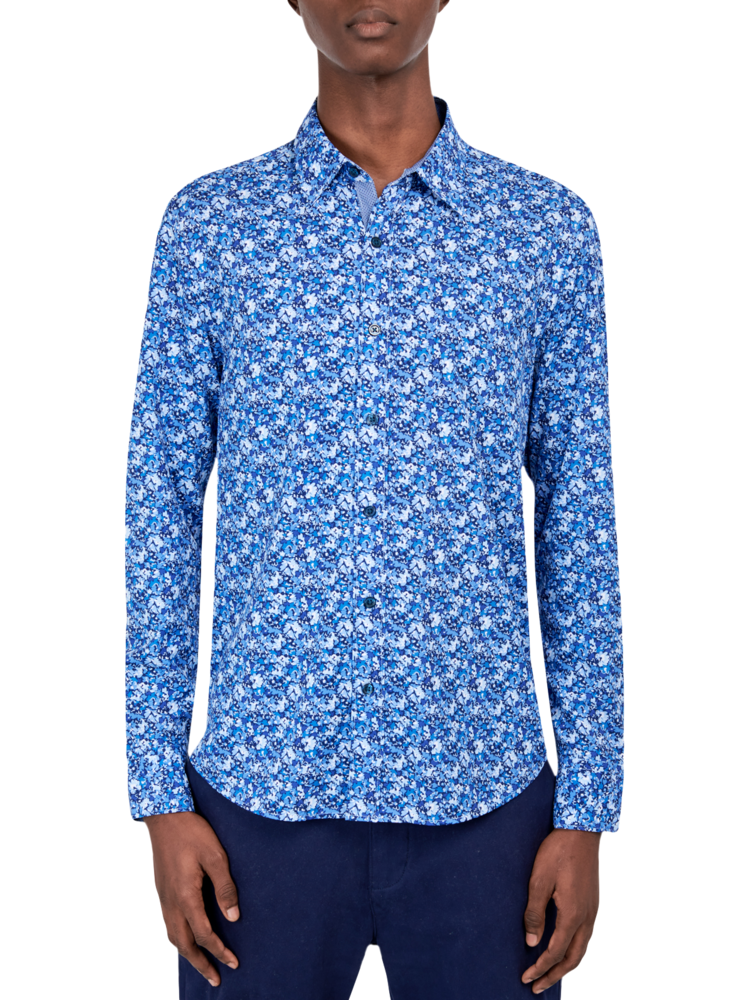 Calvin Klein Men's Floral Slim Fit Dress Shirt Blue Size 36-37