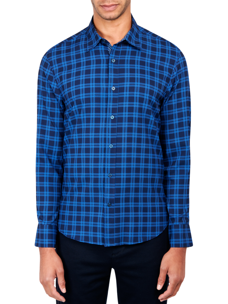 Fashion England Style Plaid Checkered Cotton Shirts Single Patch Pocket  Long Sleeve Standard-fit Button-down Men's Casual Striped Shirt(18-230)