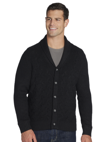 Men s Joseph Abboud Modern Fit Shawl Collar Cable Knit Sweater at Moores Black Size XLT