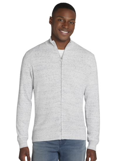 Men s Joseph Abboud Honeycomb Modern Fit Full Zip Sweater at Moores Lt Grey Size Small