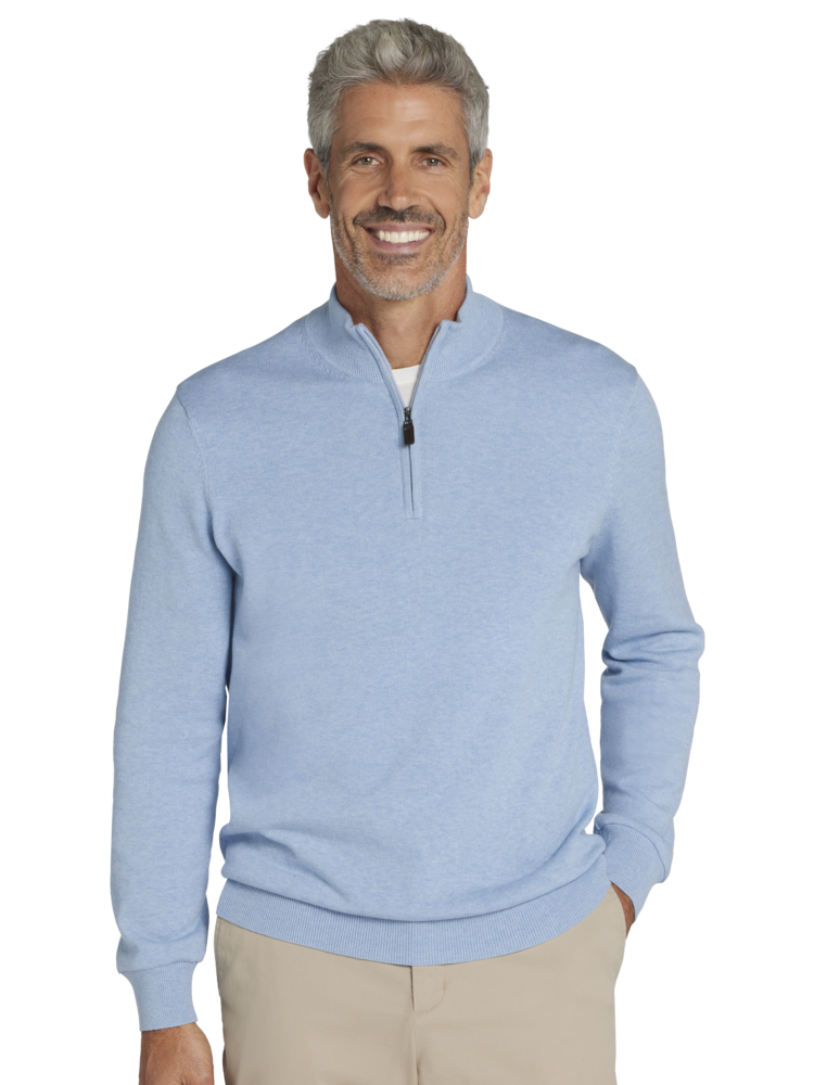 Quarter zip sweater with dress shirt top