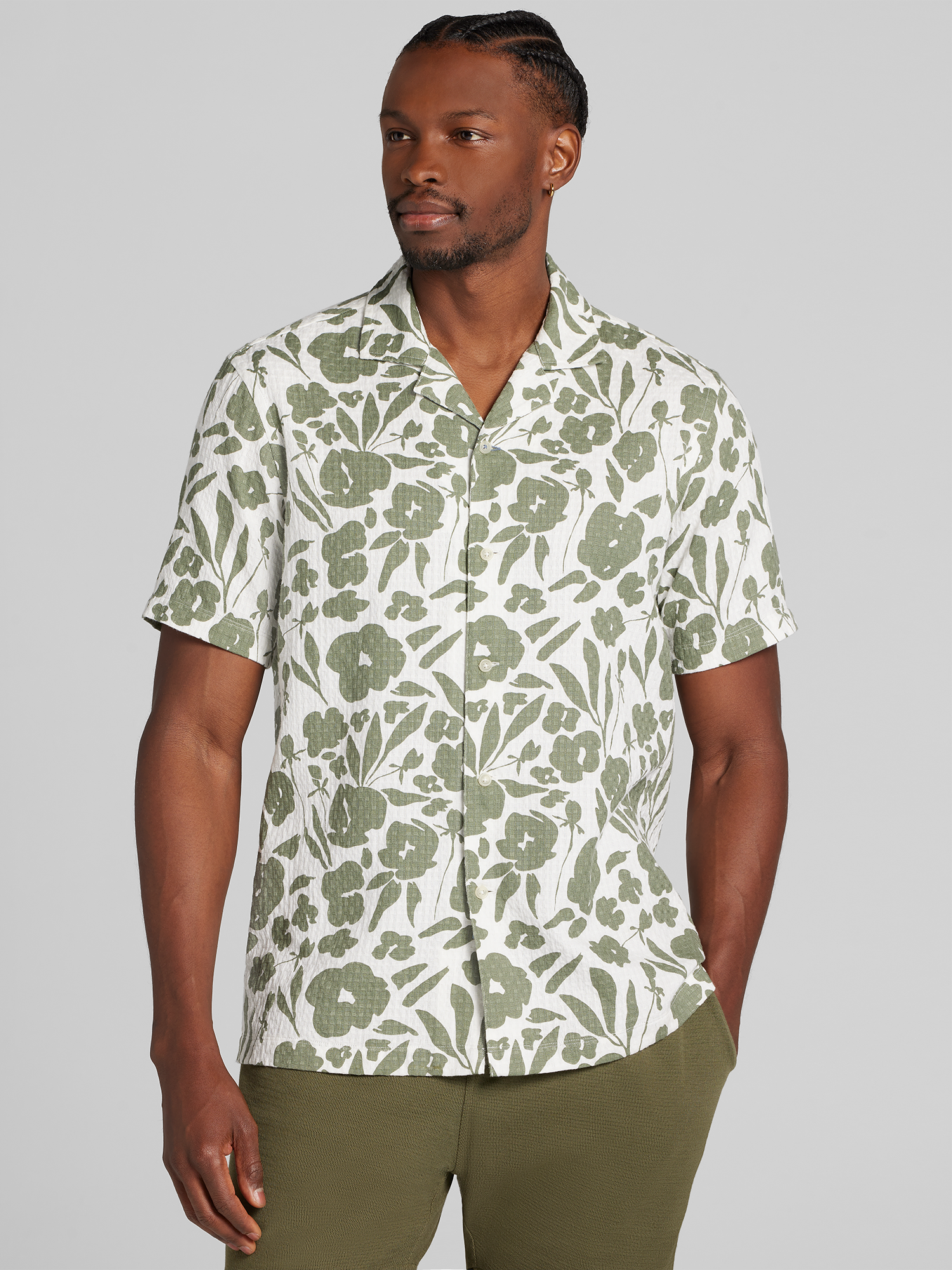 Joseph Abboud Indigo Blue Modern Fit Woven Short Sleeve Camp Shirt