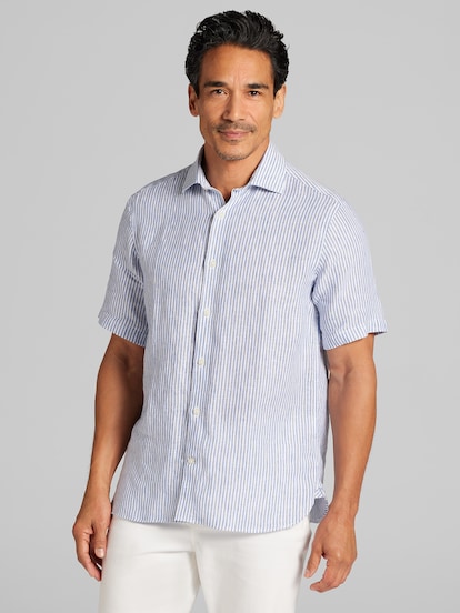 Joseph Abboud Modern Fit 100% Linen Short Sleeve Button Up Shirt | Men's  Shirts | Moores Clothing