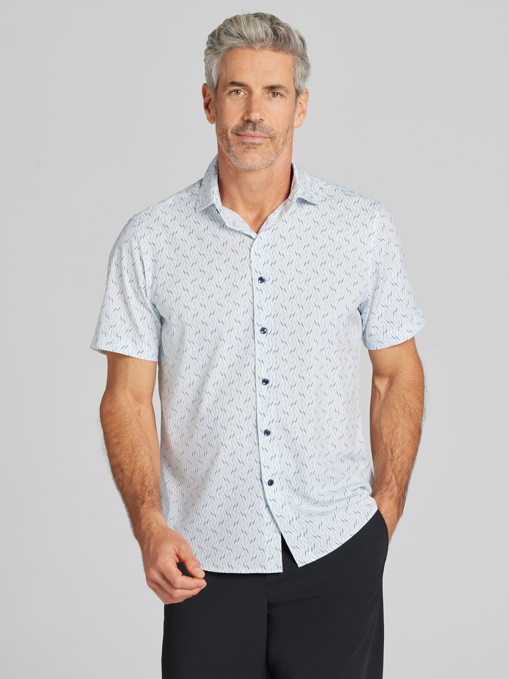 Awearness Kenneth Cole Modern Fit Short Sleeve 4-way Stretch Button Up ...