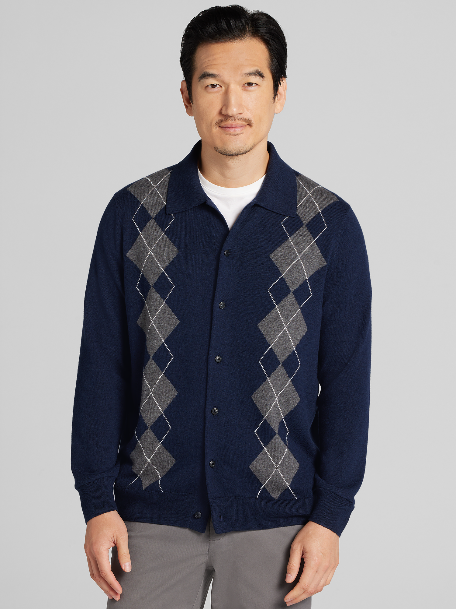 Joseph Abboud Argyle Button Front Polo Sweater | Men's Sweaters