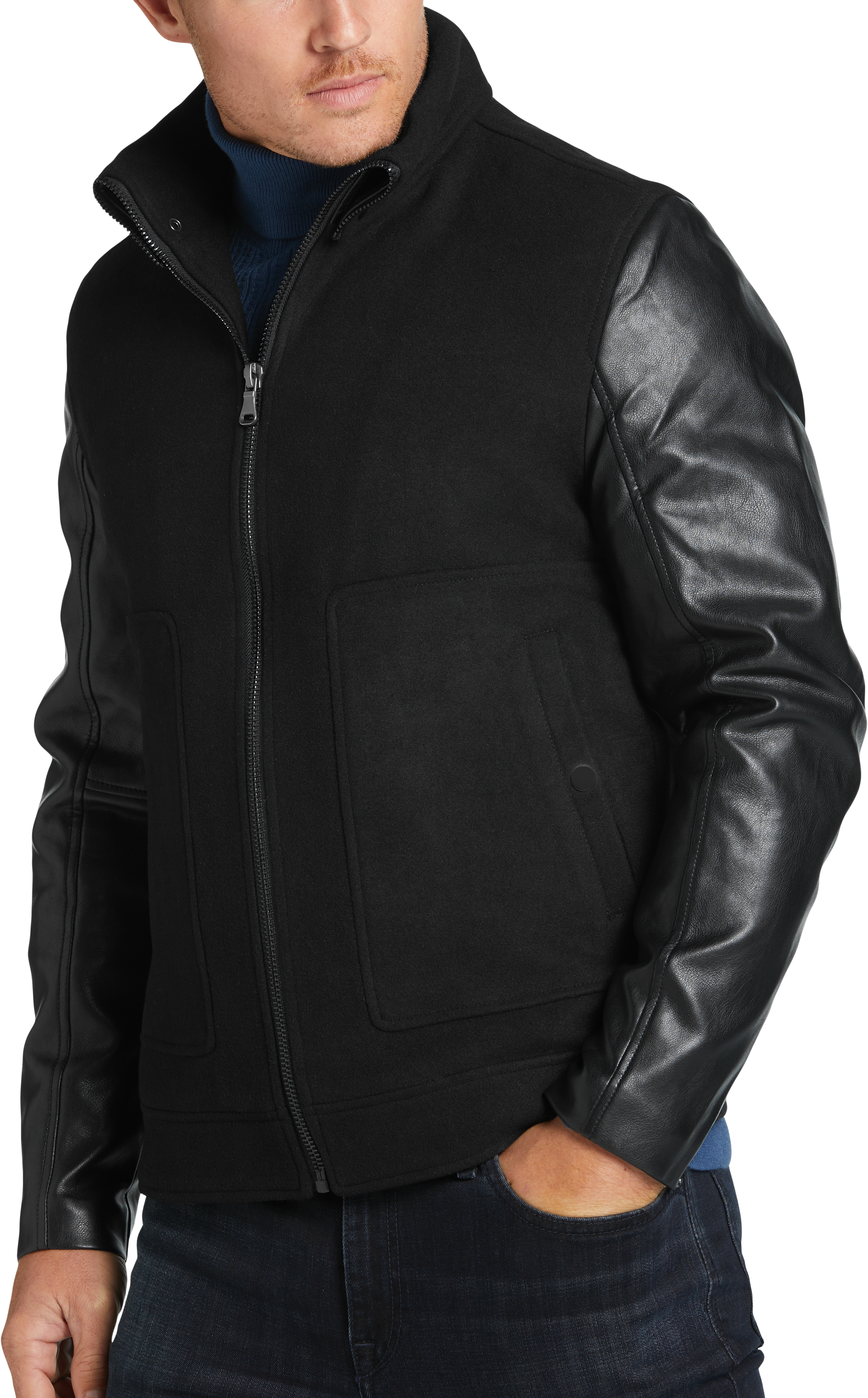 Black Faux-Leather Bomber Jacket-BESTSELLER
