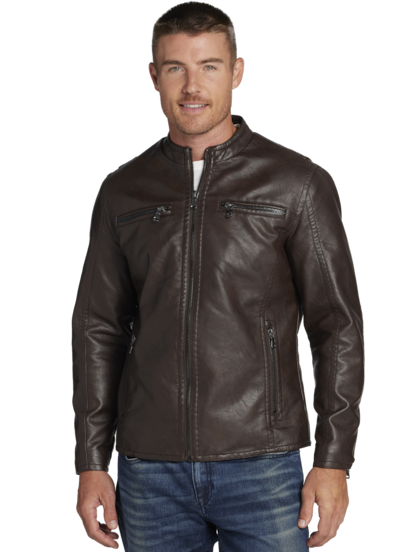 Awearness Kenneth Cole Modern Fit Faux Leather Moto Jacket Men s Outerwear Moores Clothing
