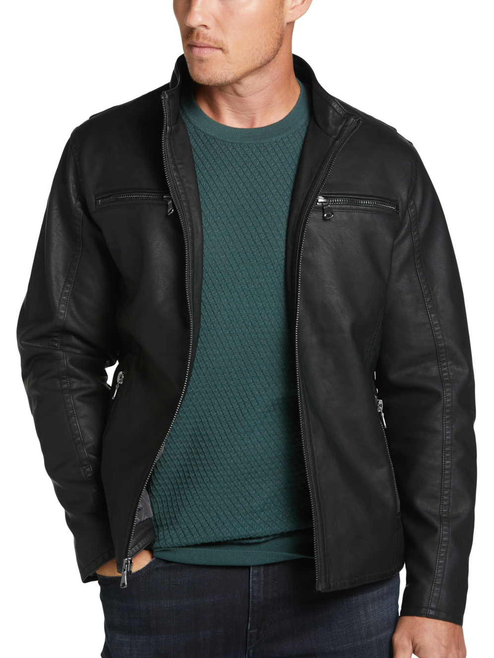Awearness Cole Modern Fit Faux Leather Moto Jacket Men's