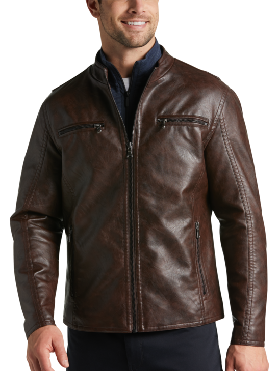 Awearness Kenneth Cole Modern Fit Faux Leather Moto Jacket | Men's ...