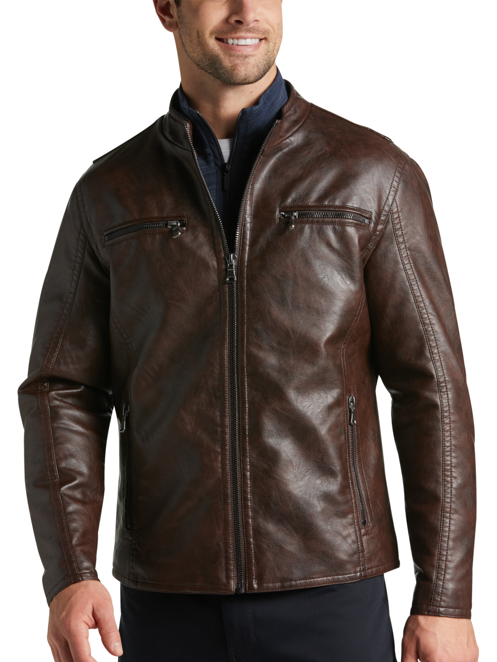 Awearness Cole Modern Fit Faux Leather Moto Jacket Men's