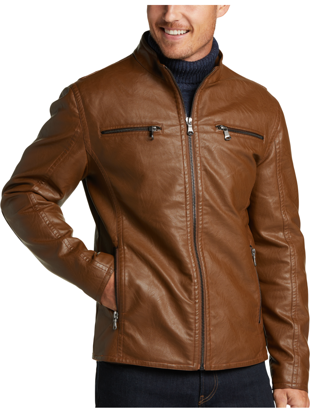 Awearness Cole Modern Fit Faux Leather Moto Jacket Men's